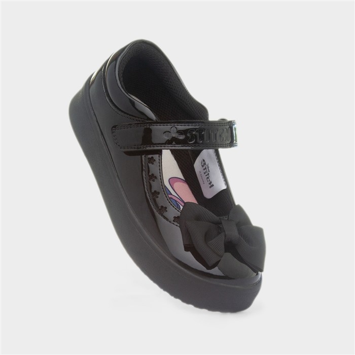 Girls Black Shiny Bow School Shoe