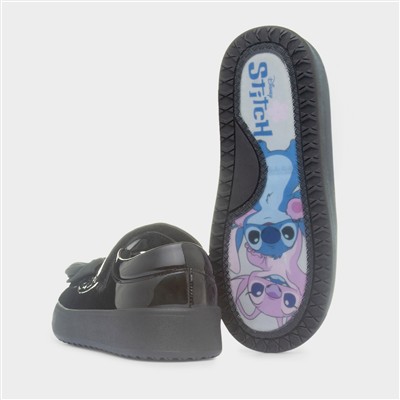 Girls Black Shiny Bow School Shoe