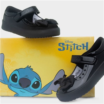 Girls Black Shiny Bow School Shoe