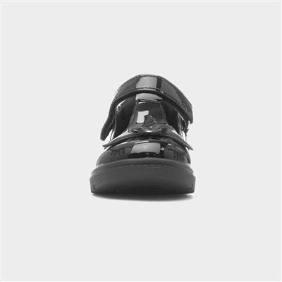 Laura Girls Black Unicorn Patent Shoe