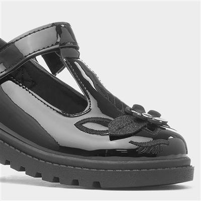 Laura Girls Black Unicorn Patent Shoe