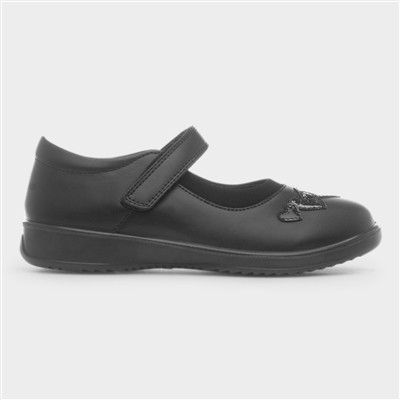 Rebecca Girls Black Heart School Shoe