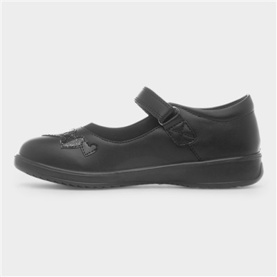Rebecca Girls Black Heart School Shoe
