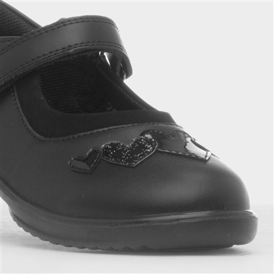 Rebecca Girls Black Heart School Shoe