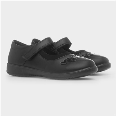 Rebecca Girls Black Heart School Shoe