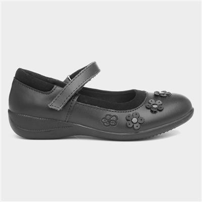 Girls Easy Fasten Leather Shoe in Black