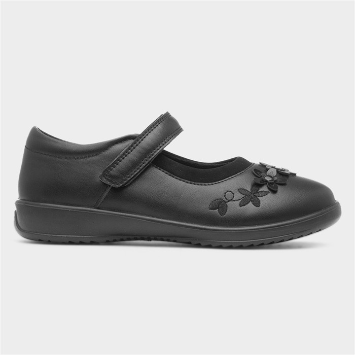 Olive Girls Black Floral School Shoe