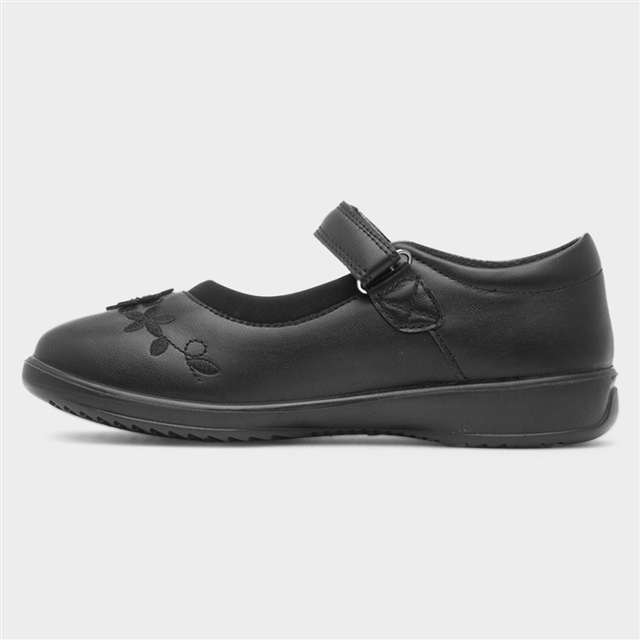 Olive Girls Black Floral School Shoe
