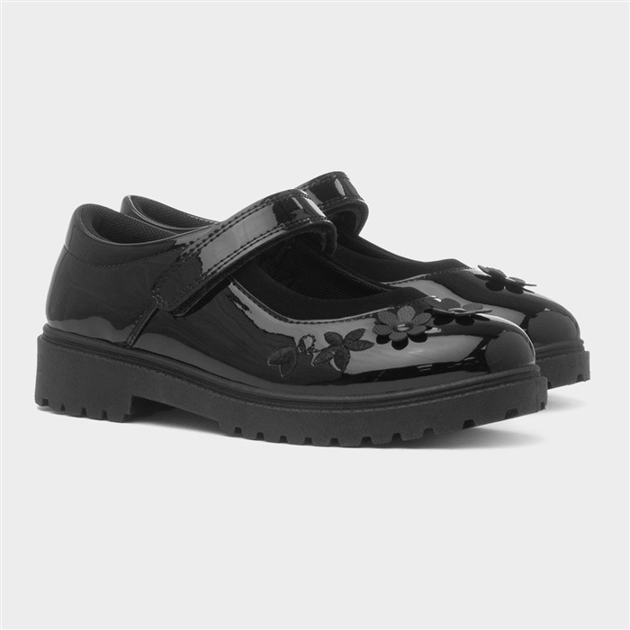 Catia Girls Black Patent School Shoe