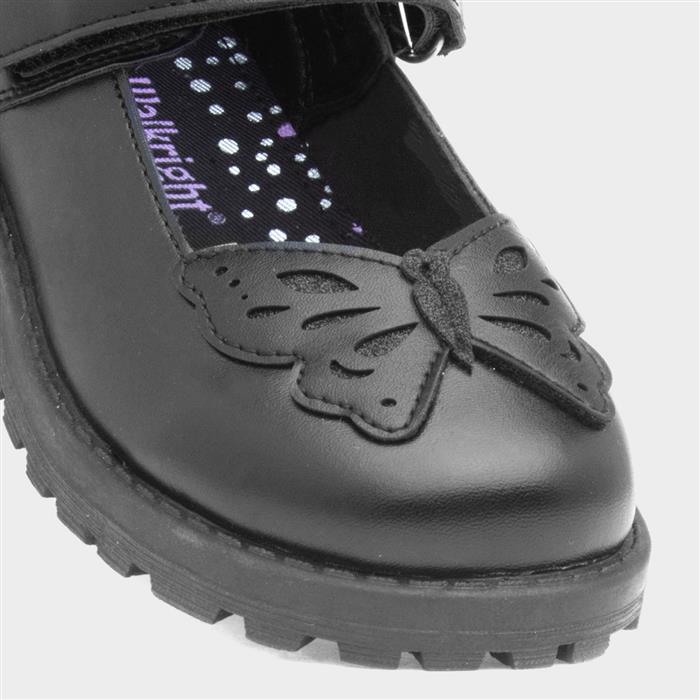 Lori Girls Black Butterfly School Shoe