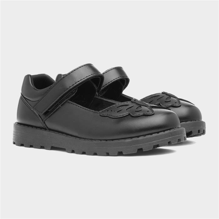 Lori Girls Black Butterfly School Shoe