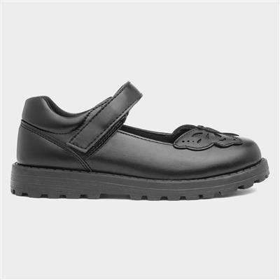 Lori Girls Black Butterfly School Shoe