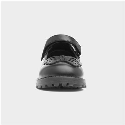 Lori Girls Black Butterfly School Shoe