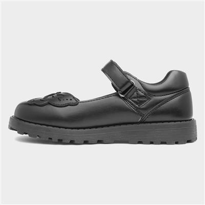Lori Girls Black Butterfly School Shoe