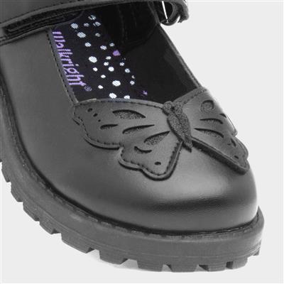 Lori Girls Black Butterfly School Shoe