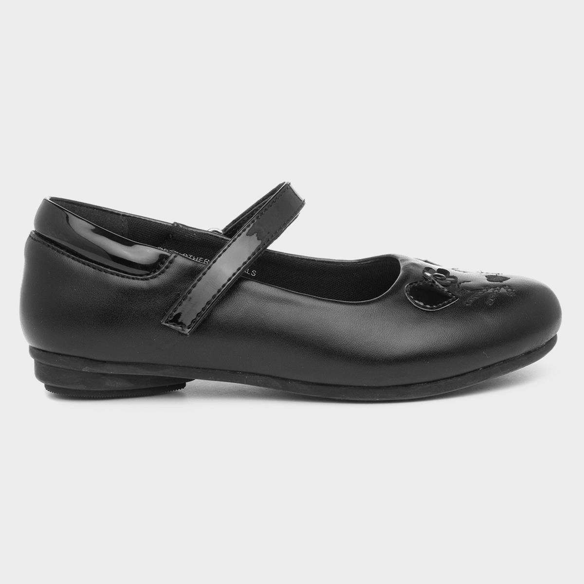 Walkright Girls Black Cat Face School Shoe