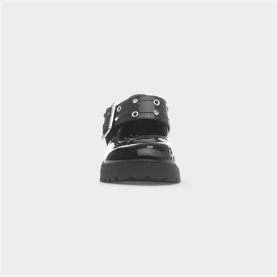 Luanne Girls Black Patent Buckle Shoe