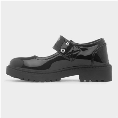 Luanne Girls Black Patent Buckle Shoe