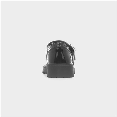 Luanne Girls Black Patent Buckle Shoe