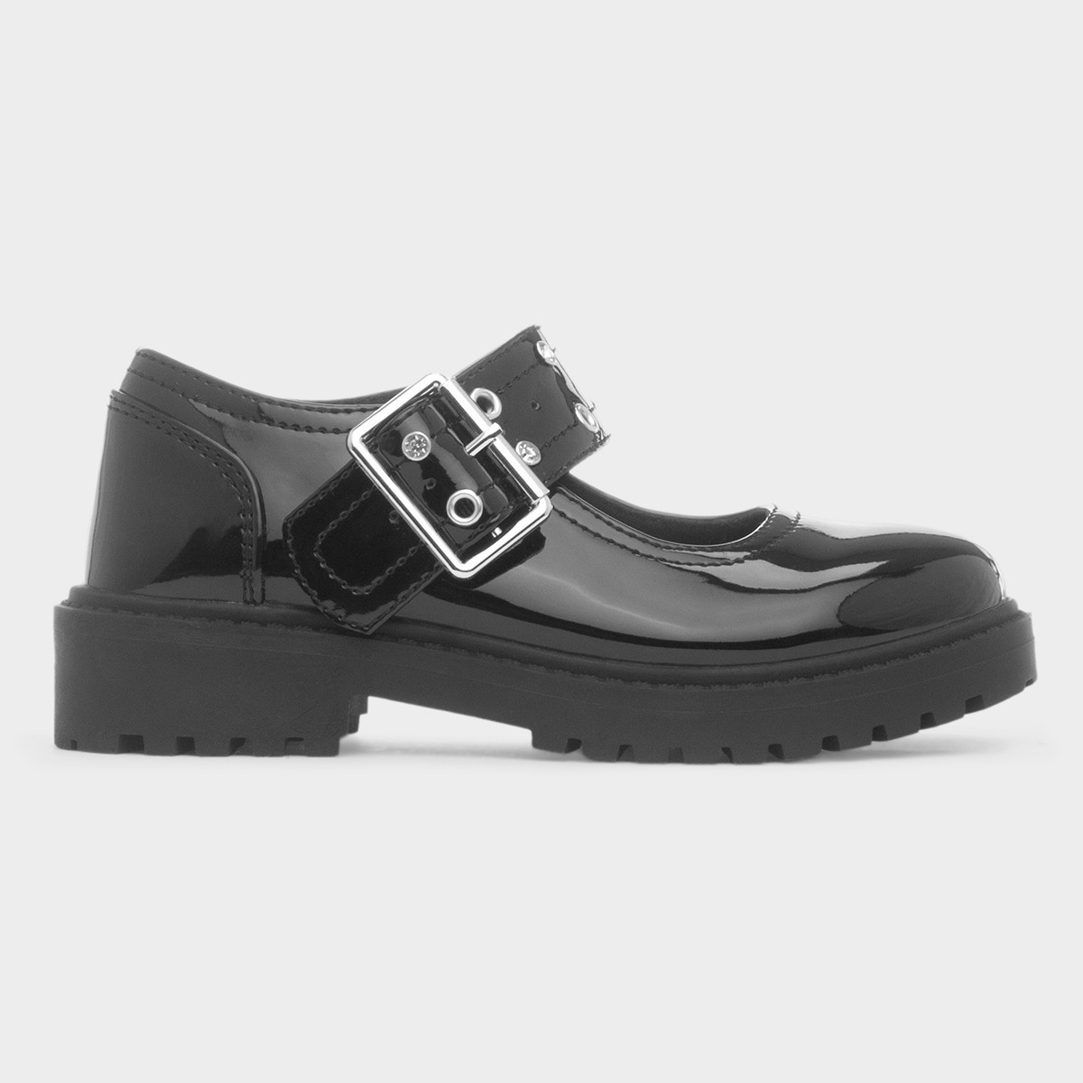 Luanne Girls Black Patent Buckle Shoe