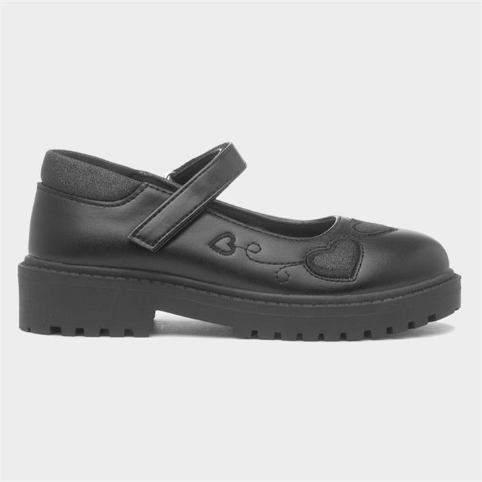 Lucia Girls Black Heart School Shoe