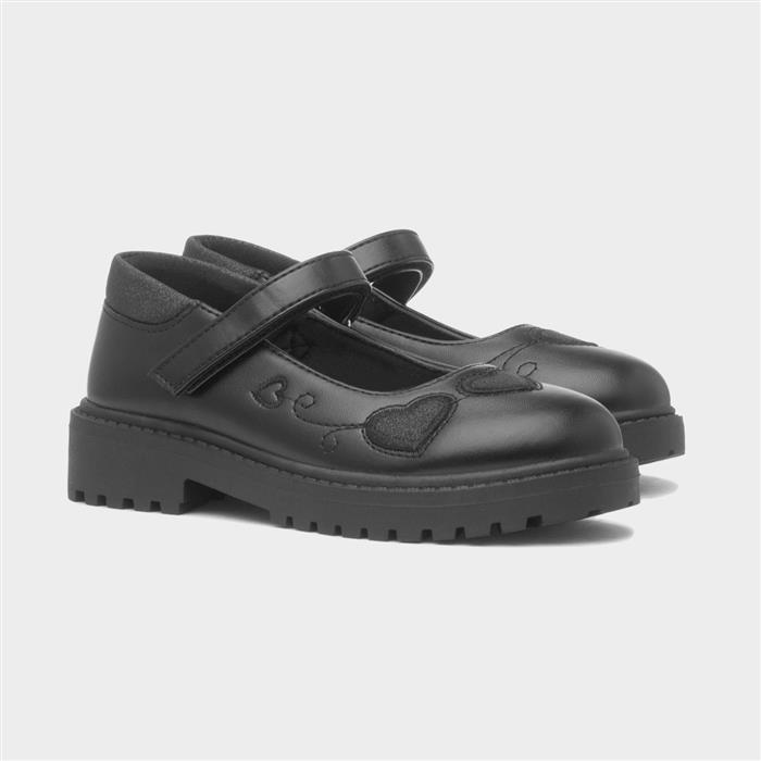 Lucia Girls Black Heart School Shoe