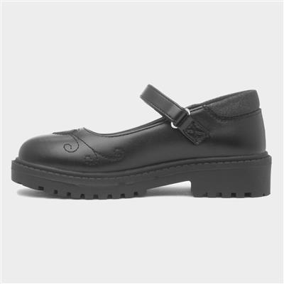 Lucia Girls Black Heart School Shoe