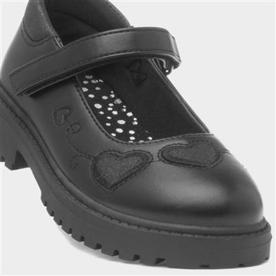 Lucia Girls Black Heart School Shoe