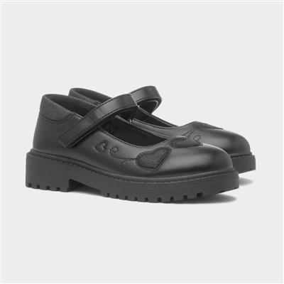 Lucia Girls Black Heart School Shoe