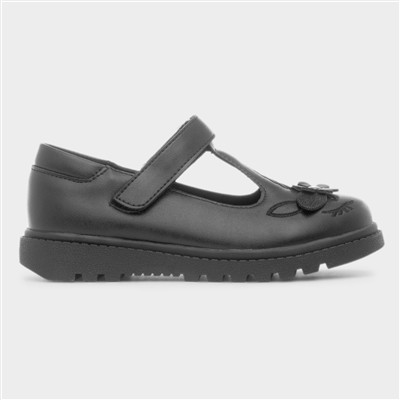 Laura Girls Black Unicorn School Shoe