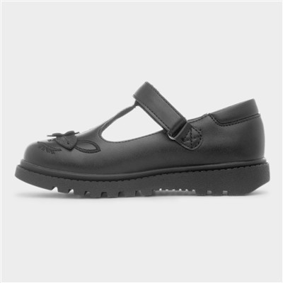 Laura Girls Black Unicorn School Shoe