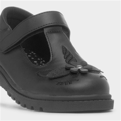 Laura Girls Black Unicorn School Shoe