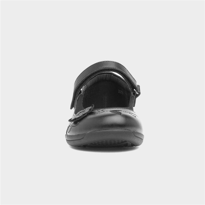 Cassidy Girls Black Flower School Shoe