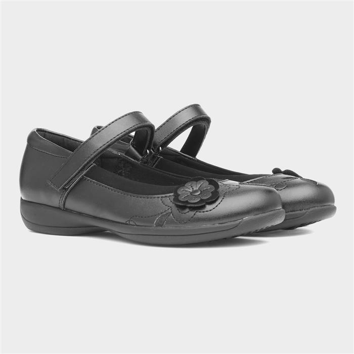 Cassidy Girls Black Flower School Shoe