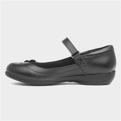 Cassidy Girls Black Flower School Shoe