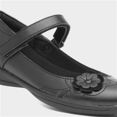 Cassidy Girls Black Flower School Shoe