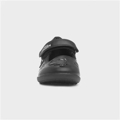 Girls Black Easy Fasten School Shoe