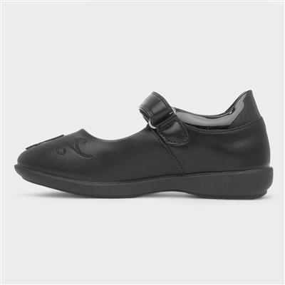 Girls Black Easy Fasten School Shoe