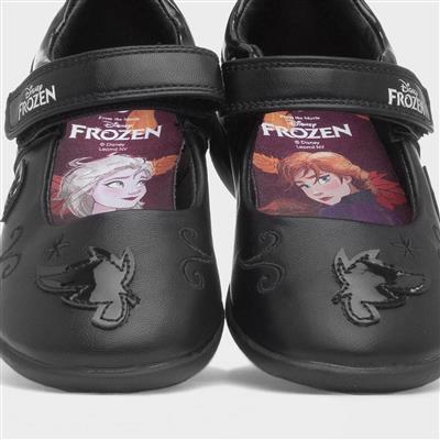 Girls Black Easy Fasten School Shoe