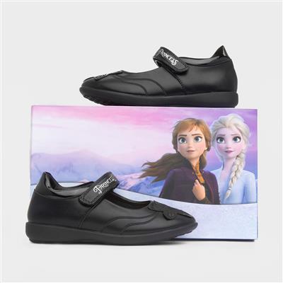 Girls Black Easy Fasten School Shoe
