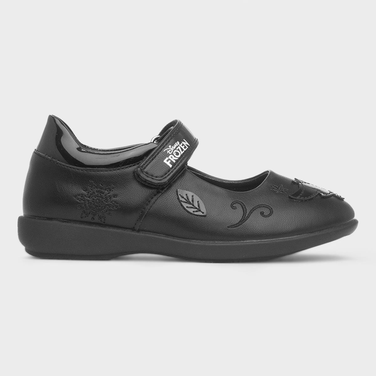 Girls Black Easy Fasten School Shoe