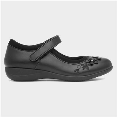 Ivette Kids Black Flower School Shoe