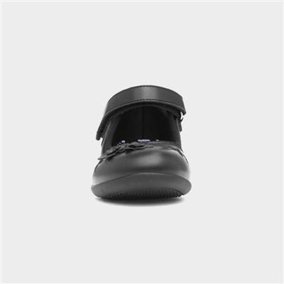 Ivette Girls Black Flower School Shoe