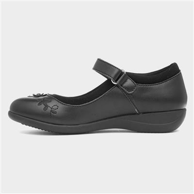 Ivette Girls Black Flower School Shoe