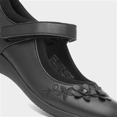 Ivette Girls Black Flower School Shoe