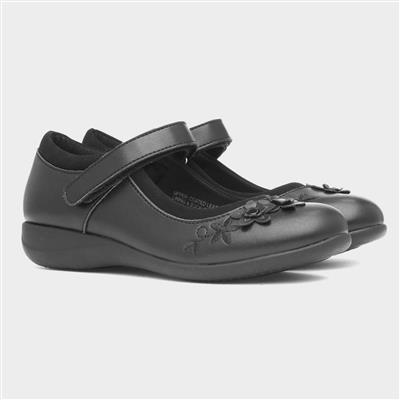 Ivette Girls Black Flower School Shoe