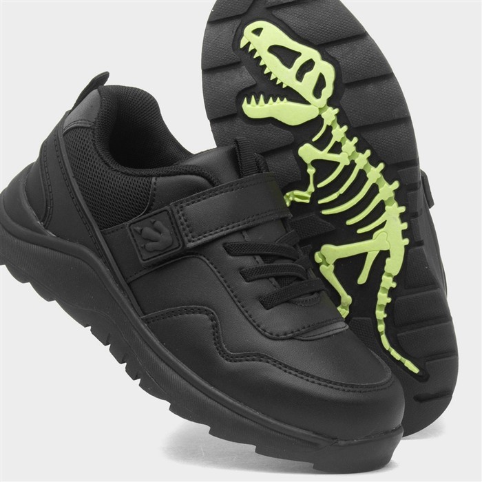 Deano Boys Black Easy Fasten School Shoe