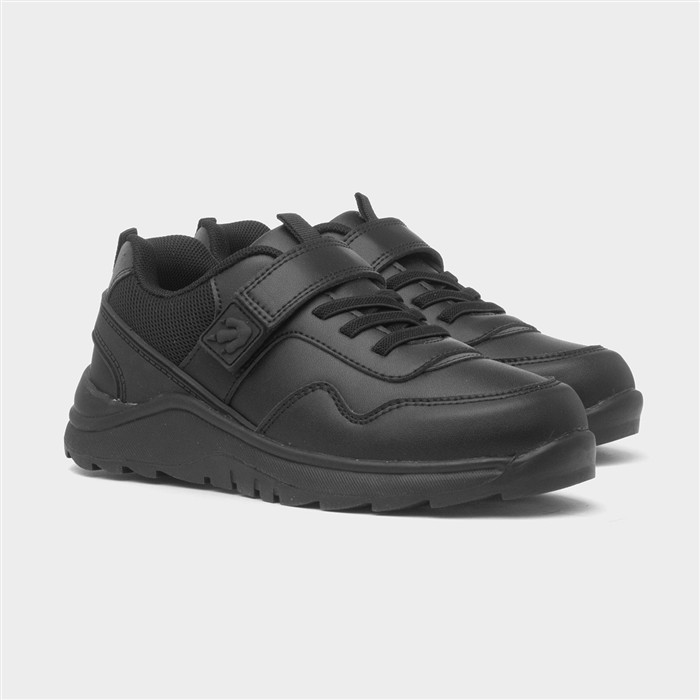 Deano Boys Black Easy Fasten School Shoe