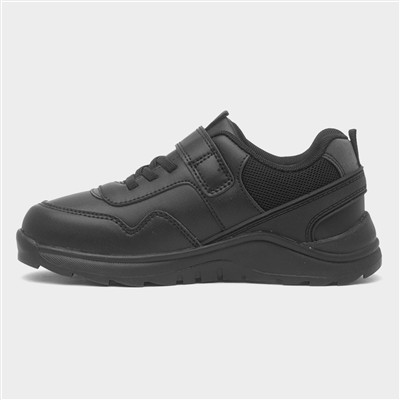 Deano Boys Black Easy Fasten School Shoe