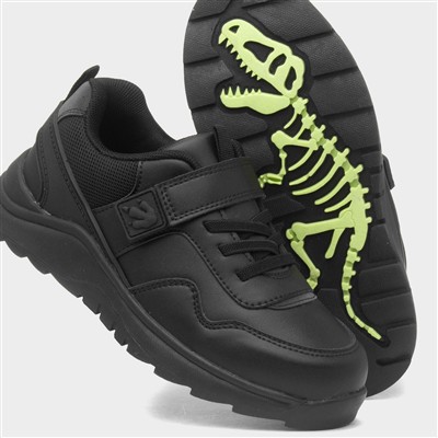 Deano Boys Black Easy Fasten School Shoe